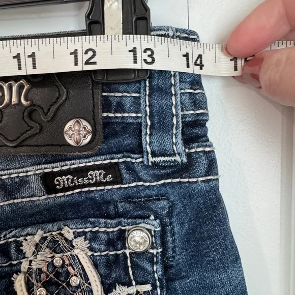 Miss Me Jeans Dark Blue Skinny with Fleur de Lis Embellishments - Picture 9 of 11